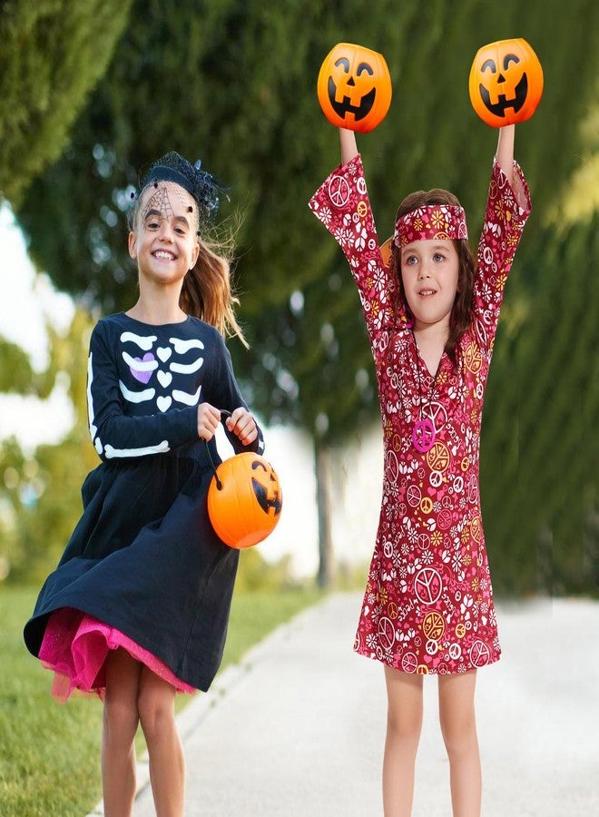 MRYUWB 70s Hippie Dress for Girls, 1970s Outfits Peace Sign Necklace Headband, 60s Themed Party Costumes for Kids 5-14 Years (Peace Sign Rose, 9-10 Years) - Image 5